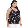 Dropship Women's Casual Floral Print Black Top (Color:Black, Material:Polyester)