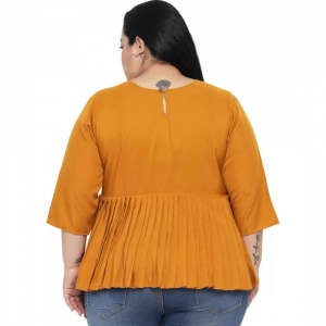 Generic Women's Casual Solid Yellow Top (Color:Yellow, Material:Polyester)