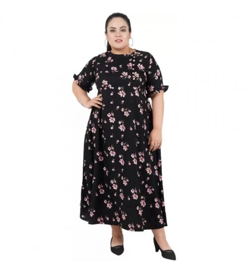 Women's Maxi Black Dress (Color:Black, Material:Poly Crepe)