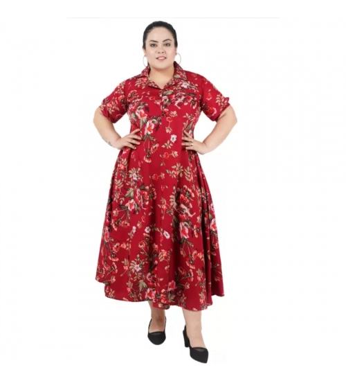 Women's Fit And Flare Maroon Dress (Color:Maroon, Material:Polyester)