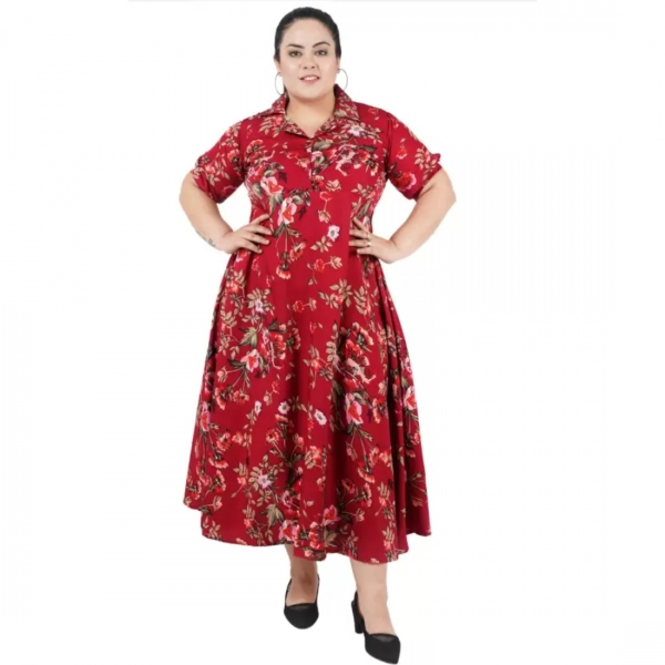 Dropship Women's Fit And Flare Maroon Dress (Color:Maroon, Material:Polyester)