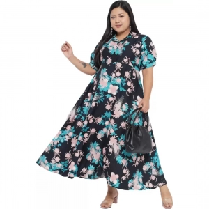 Generic Women's Fit And Flare Green Dress (Color:Multicolor, Material:Polyester)