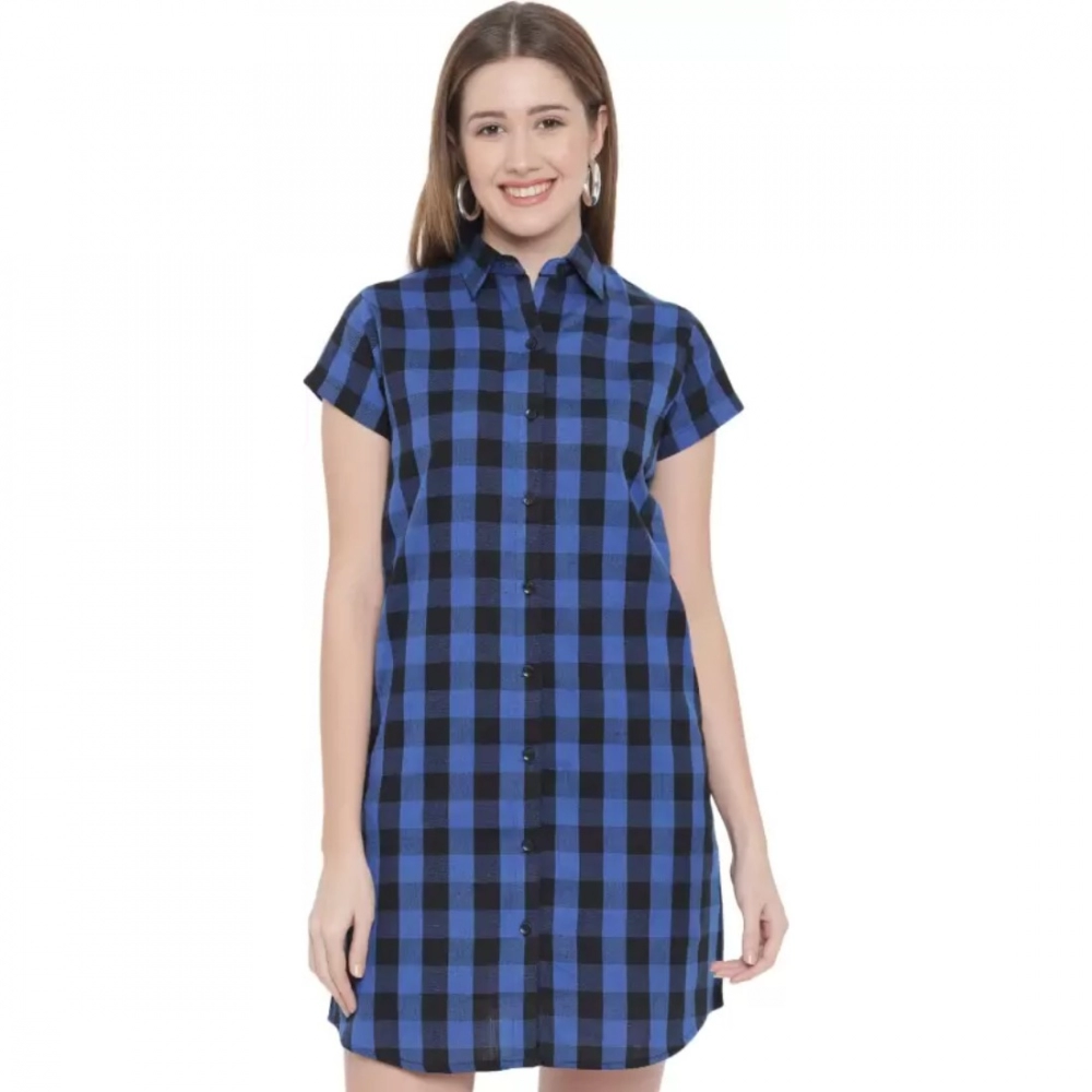 Generic Women's Shirt Blue, Black Dress (Color:Blue, Material:Pure Cotton)