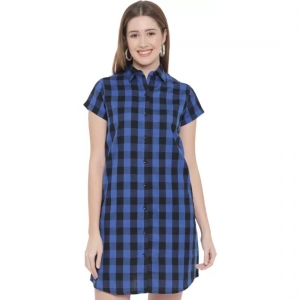 Generic Women's Shirt Blue, Black Dress (Color:Blue, Material:Pure Cotton)