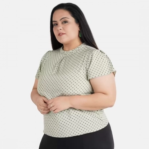 Generic Women's Casual Short Sleeve Printed Green Top (Color:Grey, Material:Crepe)
