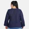 Dropship Women's Casual Bell Sleeve Solid Blue Top (Color:Blue, Material:Georgette)