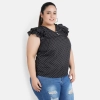 Dropship Women's Casual Flutter Sleeve Polka Print Black Top (Color:Black, Material:Crepe)