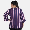 Dropship Women's Casual Bell Sleeve Striped Blue Top (Color:Blue, Material:Crepe)