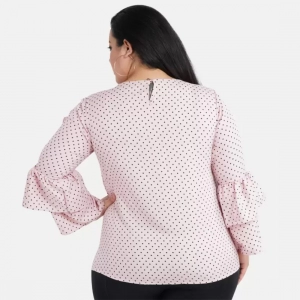 Generic Women's Casual Flute Sleeve Printed Pink Top (Color:Pink, Material:Crepe)