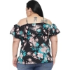 Dropship Women's Casual Floral Print Black Top (Color:Black, Material:Polyester)