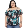 Dropship Women's Casual Floral Print Black Top (Color:Black, Material:Polyester)