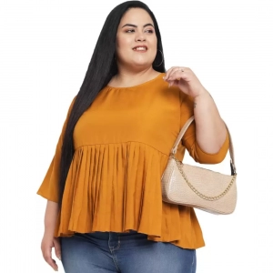Generic Women's Casual Solid Yellow Top (Color:Yellow, Material:Polyester)