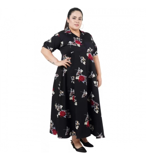 Women's Fit And Flare Black Dress (Color:Black, Material:Polyester)