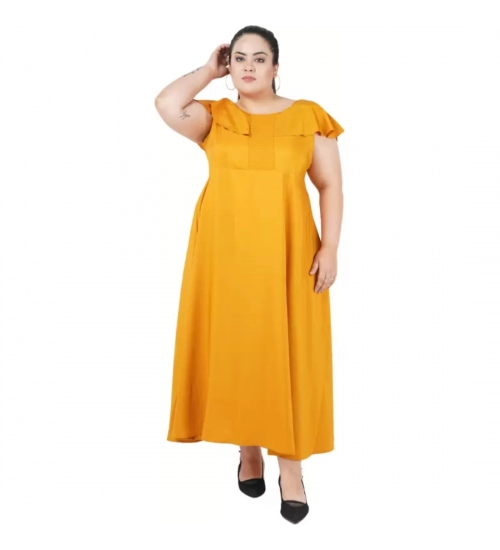 Women's Fit And Flare Yellow Dress (Color:Yellow, Material:Polyester)