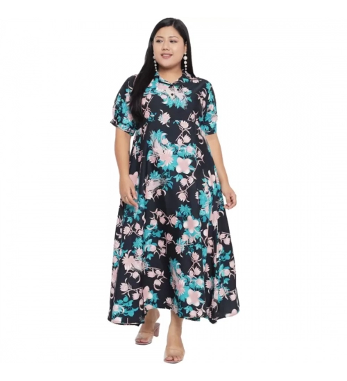 Women's Fit And Flare Green Dress (Color:Multicolor, Material:Polyester)