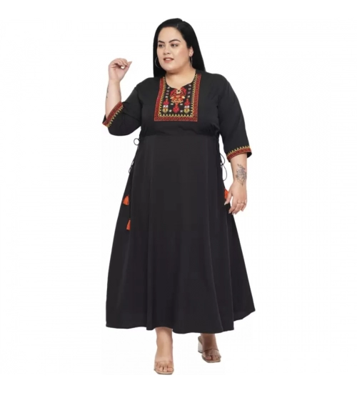 Women's Fit And Flare Black Dress (Color:Black, Material:Polyester)