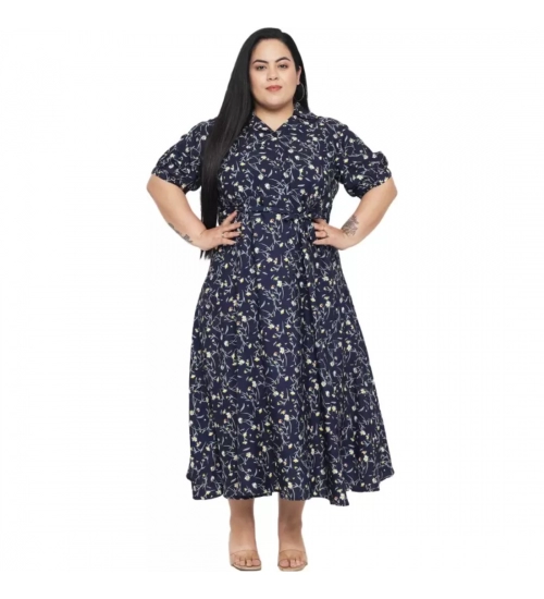 Women's Fit And Flare Blue Dress (Color:Blue, Material:Polyester)