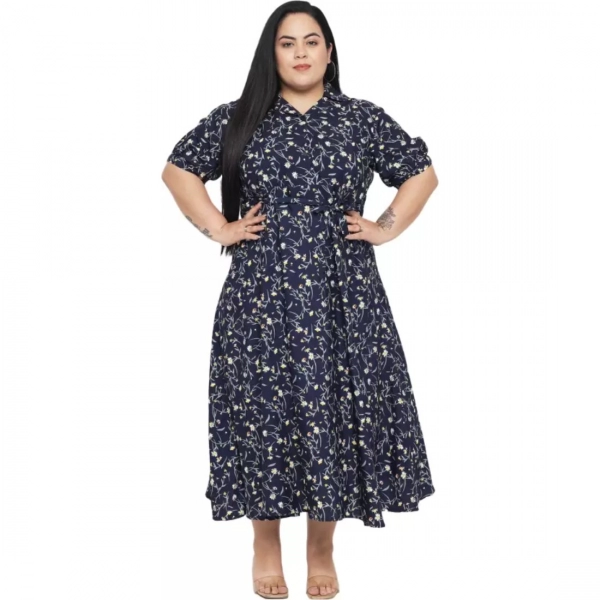 Dropship Women's Fit And Flare Blue Dress (Color:Blue, Material:Polyester)