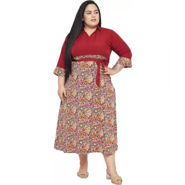 Dropship Women's Fit And Flare Maroon Dress (Color:Maroon, Material:Polyester)