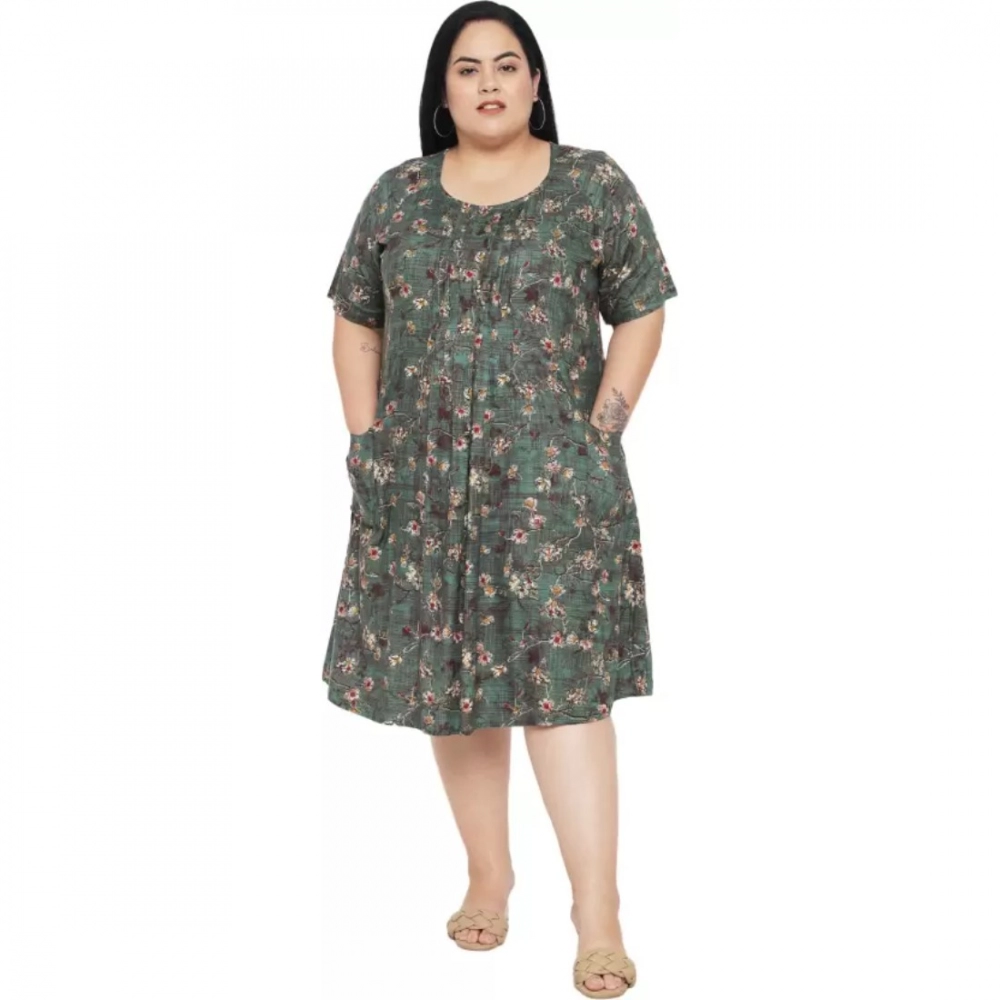 Generic Women's A-Line Green Dress (Color:Green, Material:Rayon)