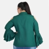 Dropship Women's Casual Bell Sleeve Solid Green Top (Color:Green, Material:Crepe)