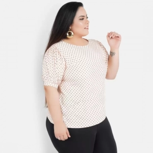 Generic Women's Casual Puff Sleeve Polka Print Multicolor Top (Color:Multi Color, Material:Crepe)