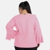 Dropship Women's Casual Bell Sleeve Solid Pink Top (Color:Pink, Material:Georgette)