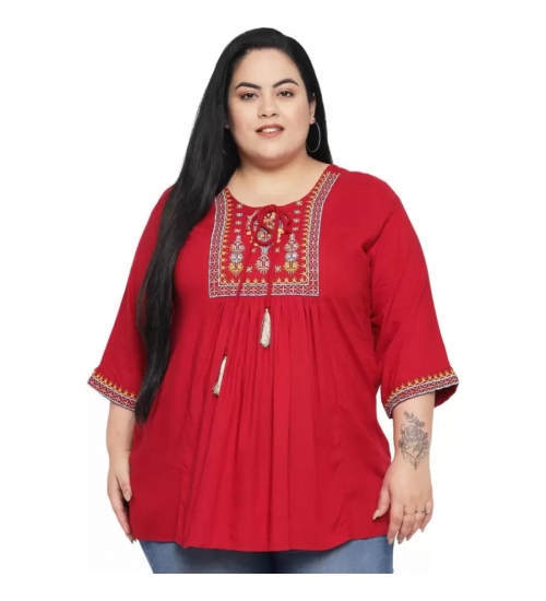 Women's Casual Embroidered Maroon Top (Color:Maroon, Material:Rayon)