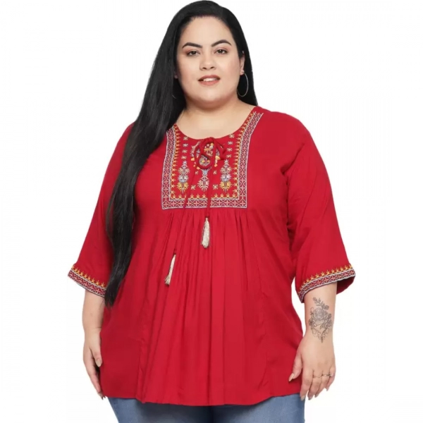 Dropship Women's Casual Embroidered Maroon Top (Color:Maroon, Material:Rayon)