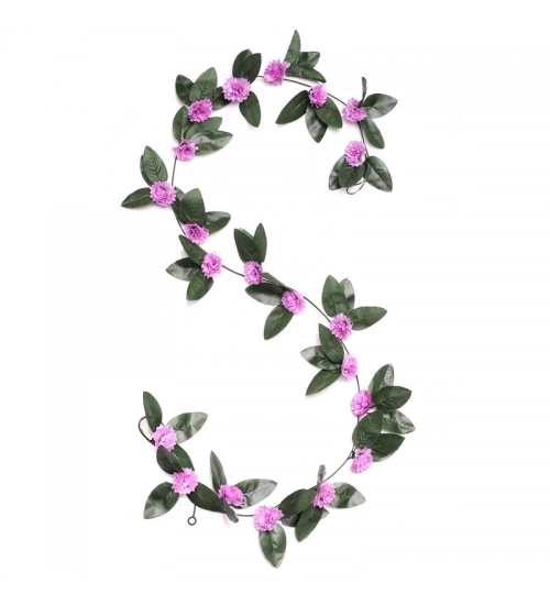 Artificial Marigold Genda Flower Vine Creeper With Big Green Leaves And 22 Flowers For Home And Party Decoraton (Purple, Material:Silk, Polyester)