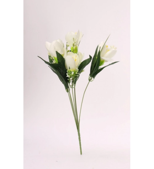Artificial Flowers Bunch Bouquet Of Daffodil Tulip Flowers For Home Decoration (White, Material:Silk, Polyester)