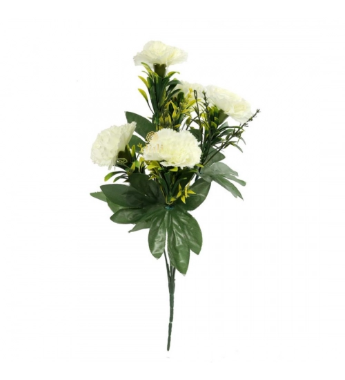 Artificial Flowers Bunch Bouquet Of 5 Carnations For Home Decoration (White, Material:Silk, Polyester)