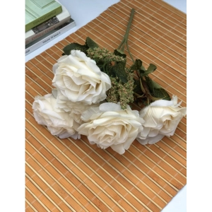 Generic Artificial Flowers Bunch Bouquet Of 5 Vintage Garden Roses For Home Decoration (White, Material:Silk, Polyester)
