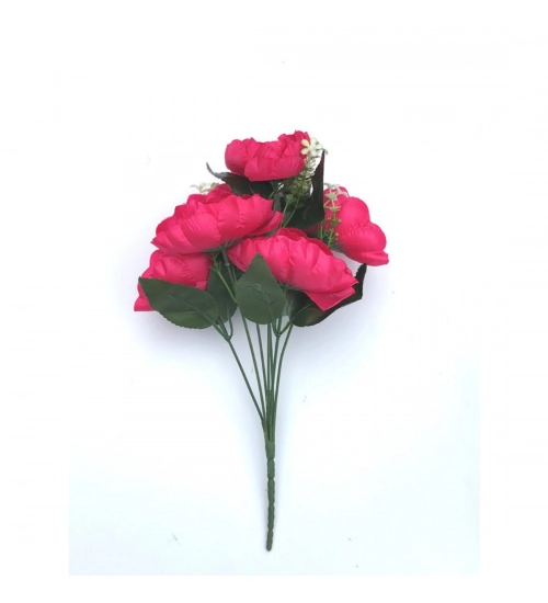 Artificial Flowers Bunch Bouquet Of 7 Poppy Flowers For Home Decoration (Darkpink, Material:Silk, Polyester)