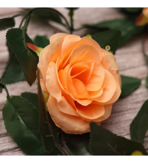 Artificial Rose Vine Flowers With Green Leaves For Home Party Garden Wall Decoration (Peach, Material:Silk, Polyester)