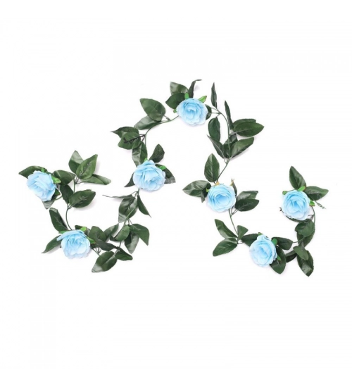 Artificial Rose Vine Flowers With Green Leaves For Home Party Garden Wall Decoration (Blue, Material:Silk, Polyester)