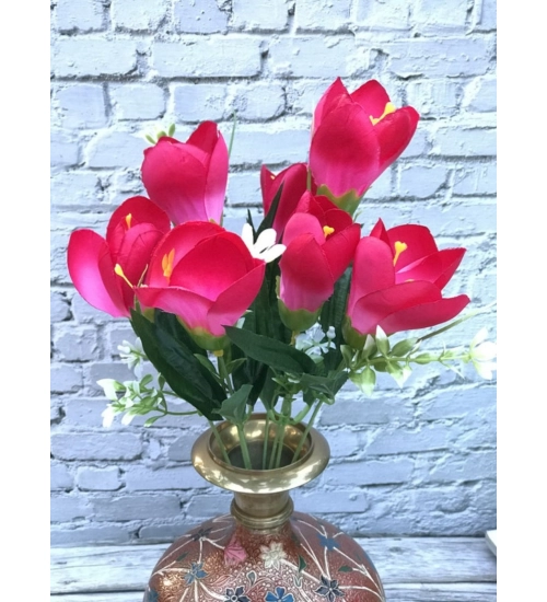 Artificial Flowers Bunch Bouquet Of Daffodil Tulip Flowers For Home Decoration (Dark Pink, Material:Silk, Polyester)