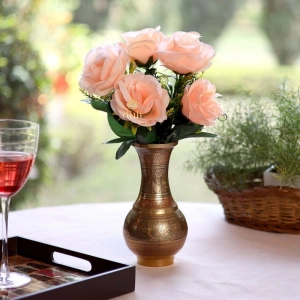 Generic Artificial Flowers Bunch Bouquet Of 5 Roses For Home Decoration (Peach, Material:Silk, Polyester)