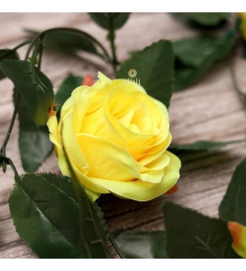 Artificial Rose Vine Flowers With Green Leaves For Home Party Garden Wall Decoration (Yellow, Material:Silk, Polyester)