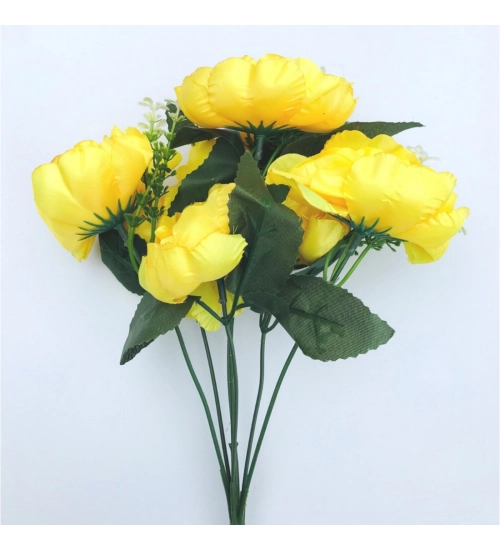 Artificial Flowers Bunch Bouquet Of 7 Poppy Flowers For Home Decoration (Yellow, Material:Silk, Polyester)