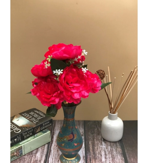 Artificial Flowers Bunch Bouquet Of 7 Poppy Flowers For Home Decoration (Darkpink, Material:Silk, Polyester)