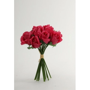 Generic Artificial Rose Flowers Bunch Bouquet Of 13 Roses For Home Decoration (Dark Pink, Material:Silk, Polyester)