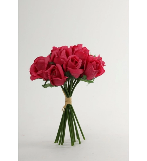 Artificial Rose Flowers Bunch Bouquet Of 13 Roses For Home Decoration (Dark Pink, Material:Silk, Polyester)