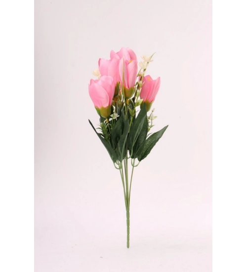 Artificial Flowers Bunch Bouquet Of Daffodil Tulip Flowers For Home Decoration (Light Pink, Material:Silk, Polyester)