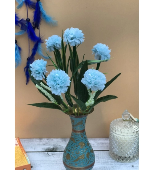 Artificial Flowers Bunch Bouquet Of 6 Chrysanthemum Flowers For Home Decoration (Blue, Material:Silk, Polyester)