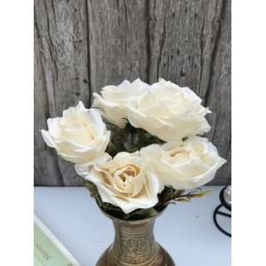 Generic Artificial Flowers Bunch Bouquet Of 5 Vintage Garden Roses For Home Decoration (White, Material:Silk, Polyester)