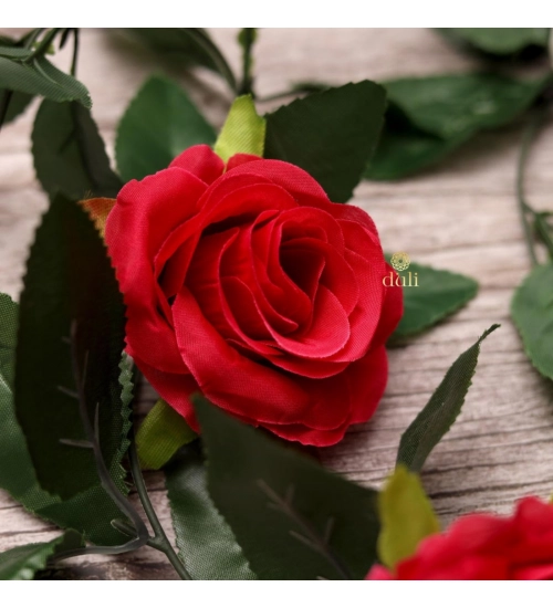 Artificial Rose Vine Flowers With Green Leaves For Home Party Garden Wall Decoration (Rani Pink, Material:Silk, Polyester)