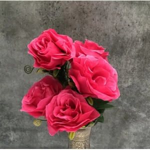 Generic Artificial Flowers Bunch Bouquet Of 5 Roses For Home Decoration (Dark Pink, Material:Silk, Polyester)