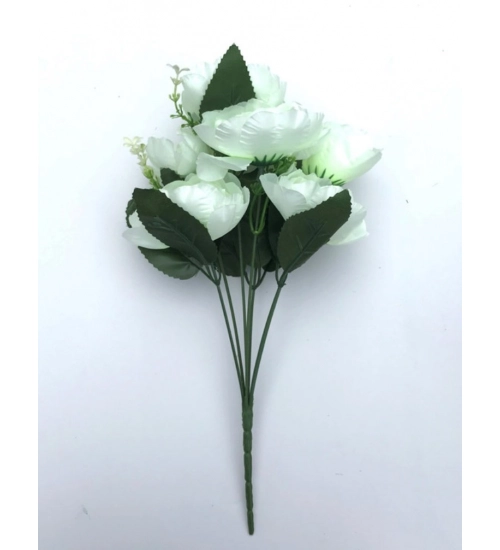 Artificial Flowers Bunch Bouquet Of 7 Poppy Flowers For Home Decoration (White, Material:Silk, Polyester)