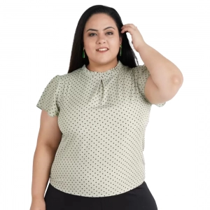 Generic Women's Casual Short Sleeve Printed Green Top (Color:Grey, Material:Crepe)